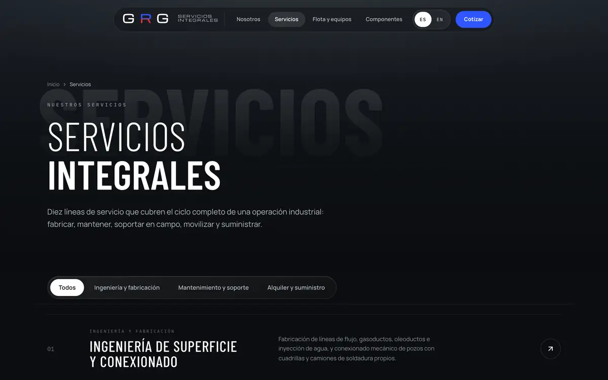 Catálogo de servicios de GRG